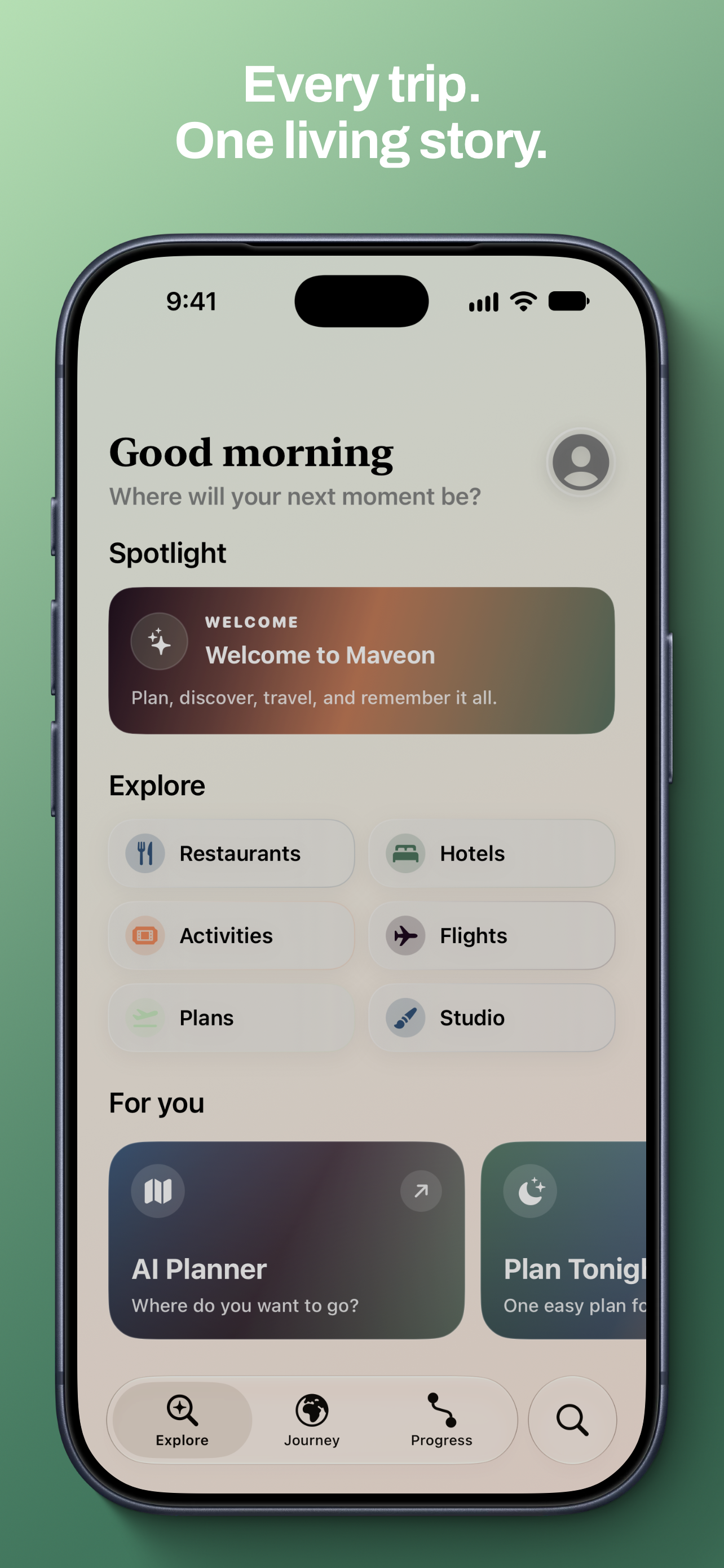 Maveon home screen