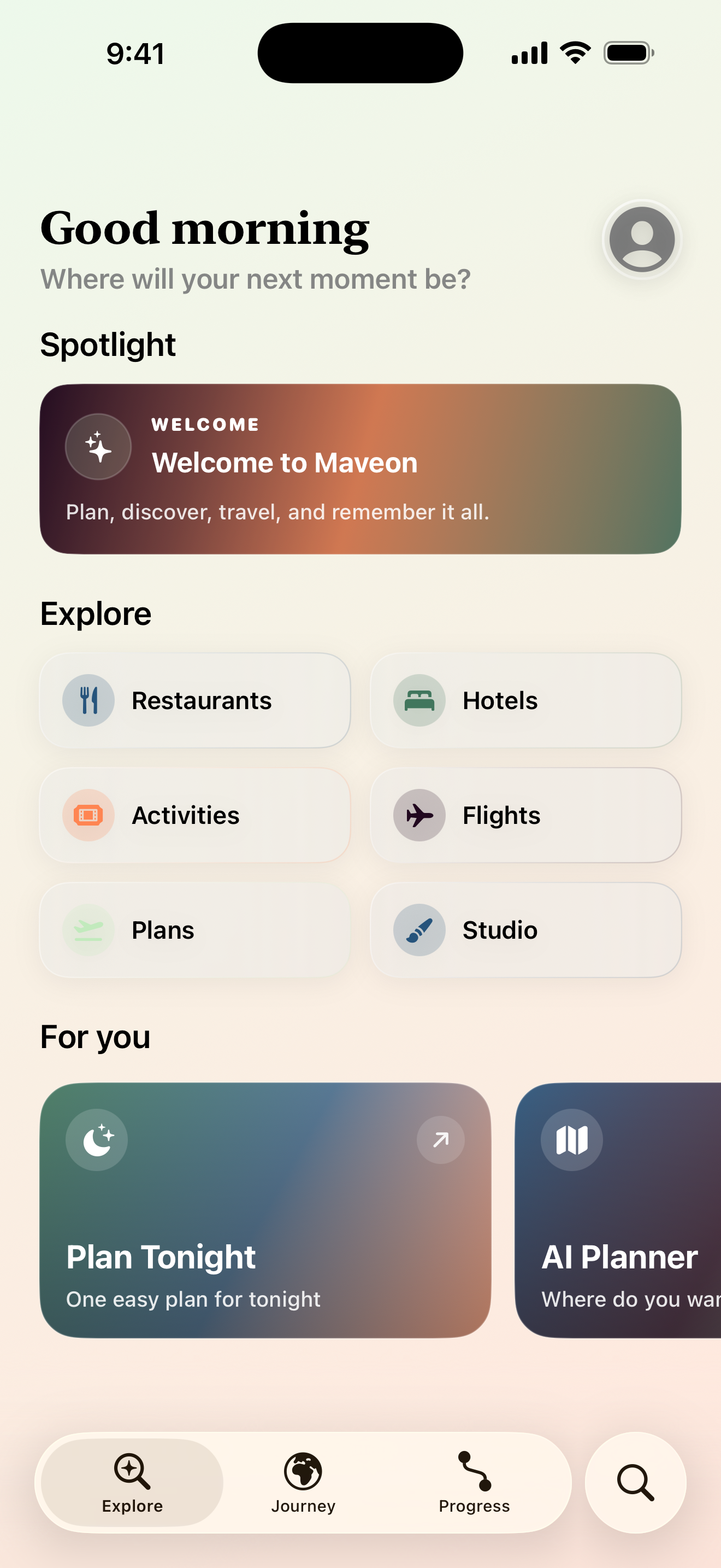 Maveon home screen