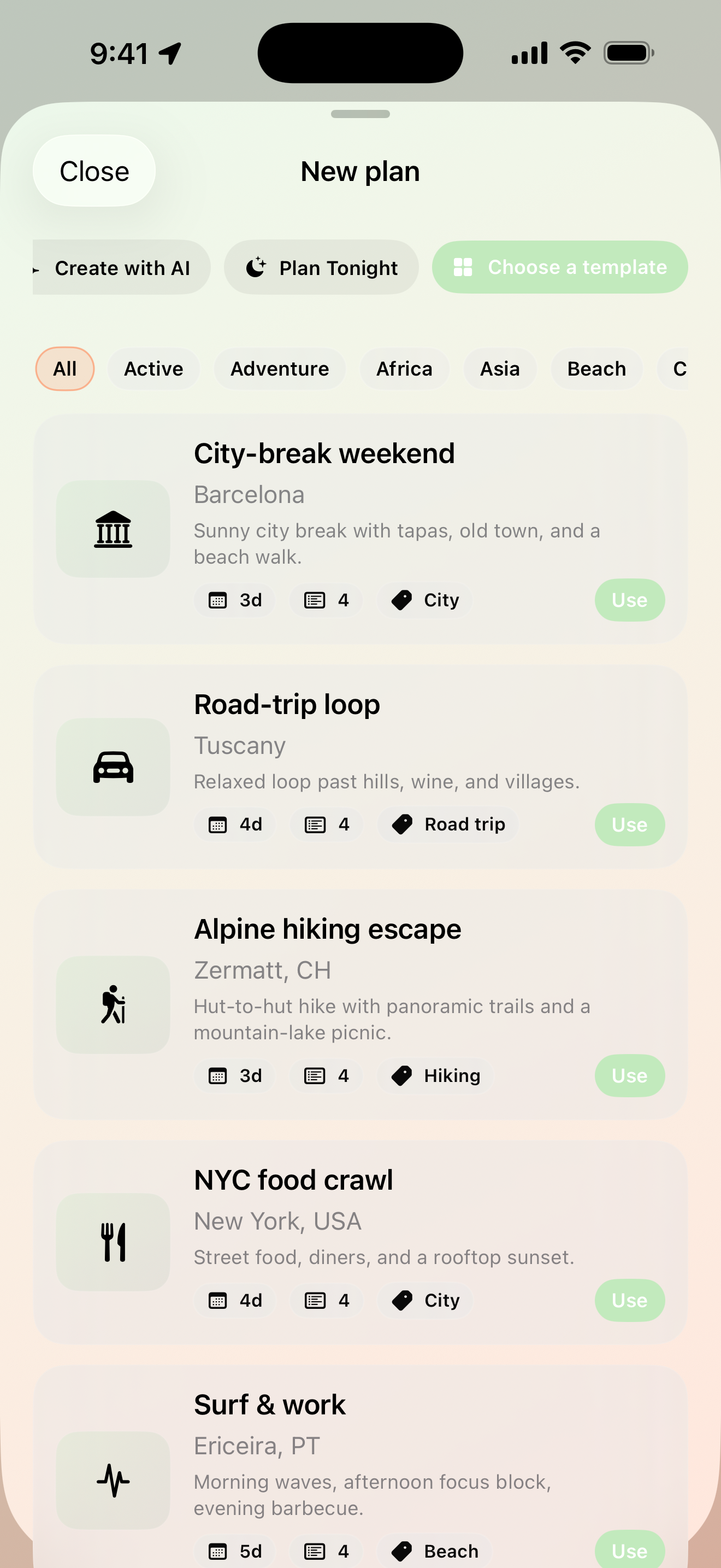 Maveon templates: browse ready-made plans by category