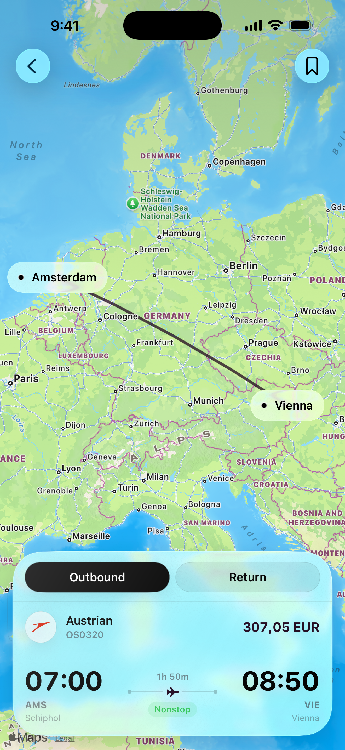 Maveon flight route map