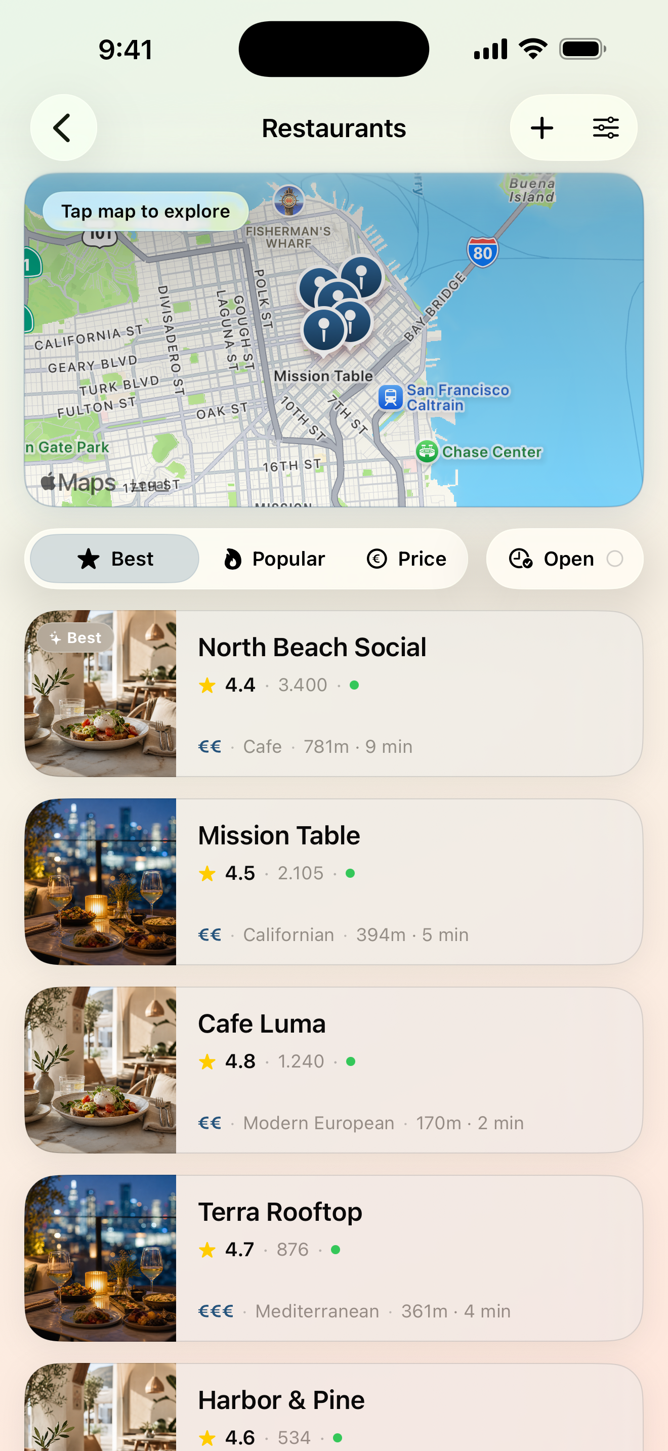 Maveon restaurants map and results