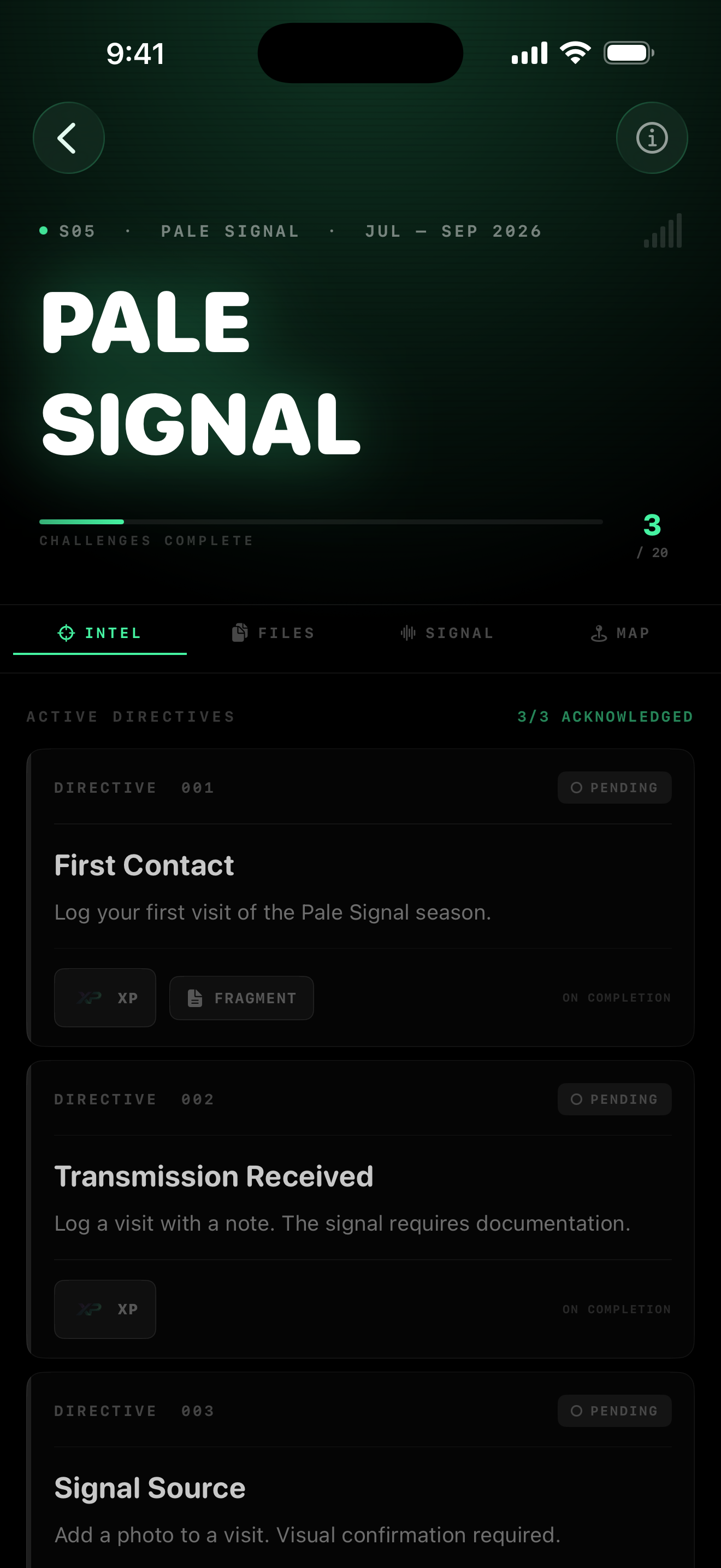 Maveon Pale Signal seasonal directives screen