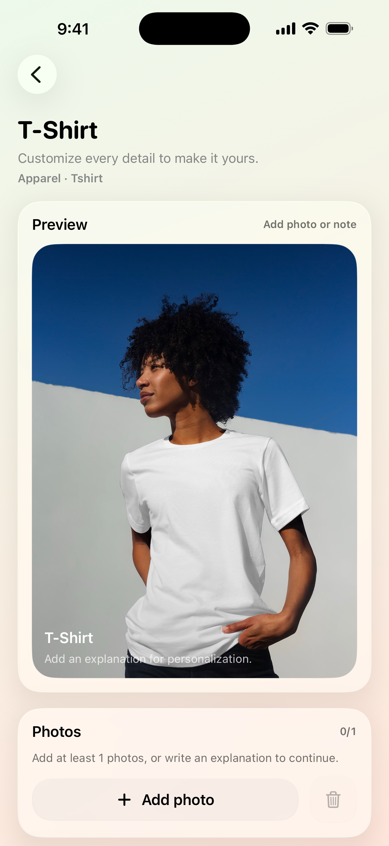 T-Shirt preview screen in Moments Studio